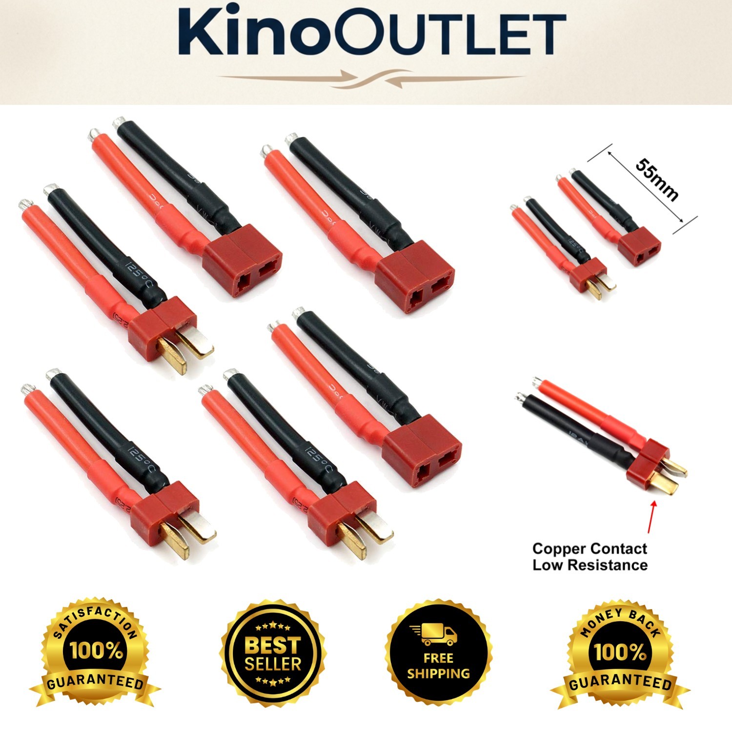 12AWG T Plug Connectors Set for RC Cars & Drones – Copper Performance