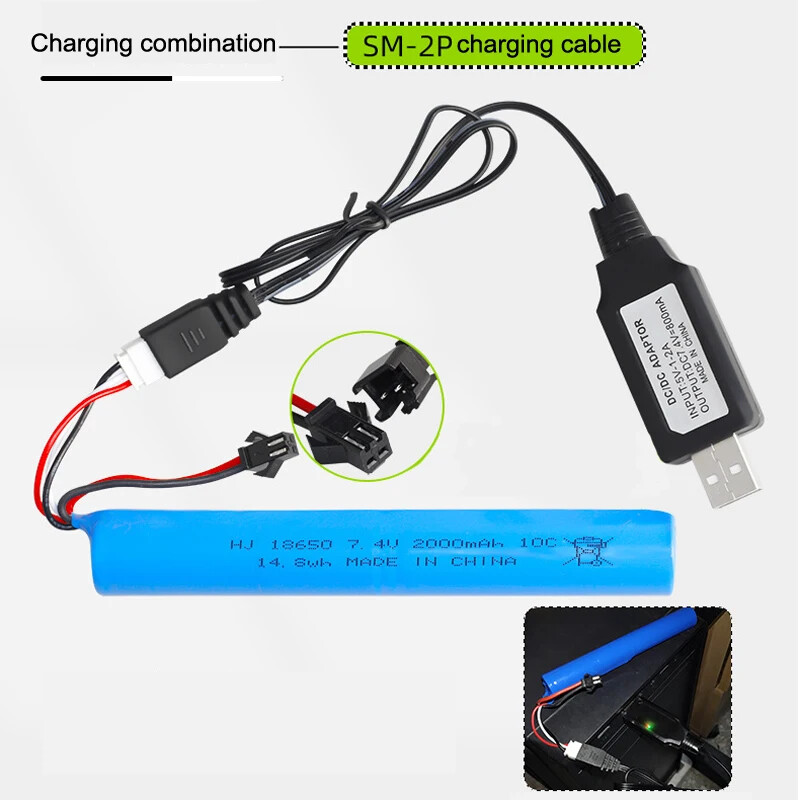 7.4V 2000mAh SM-2P Plug for SRB1200 SRB400 SRB400-SUB MP5K M4 M110 Water guns