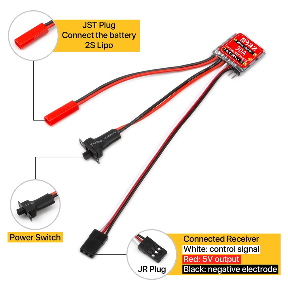 9IMOD RC Brushed ESC 30A MINI Speed Controller for 1/18 1/24 1/32 RC Car/RC Boat