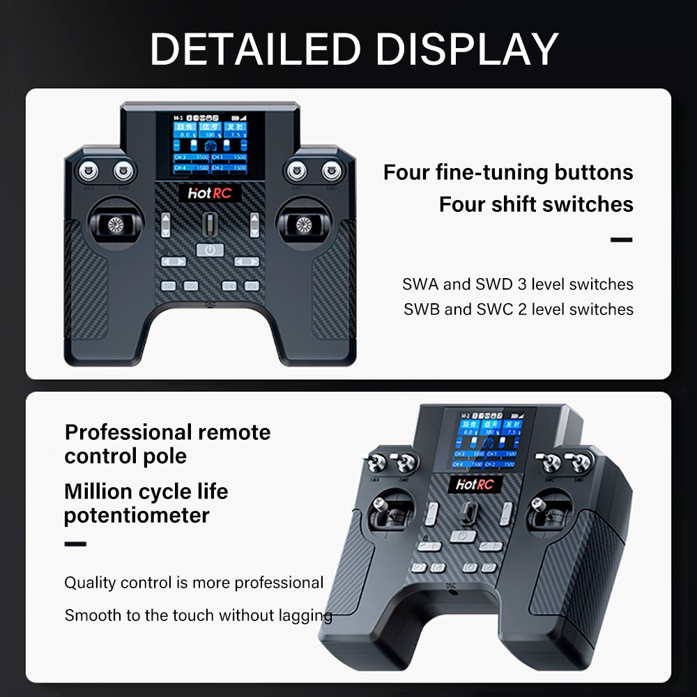 HOTRC HT-8A Transmitter 8CH Cruise Control Gyroscope Controller +F-08A Receiver