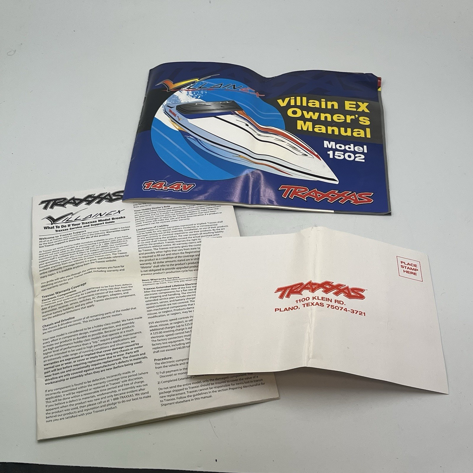Traxxas Villain EX 1502 Owners Manual Plus Paper Work