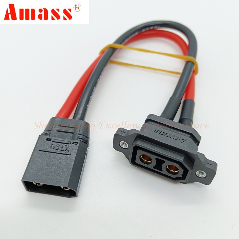 Amass XT90 NE Mount Female Connector Plug 12/10AWG Silicone Wire Battery Cable