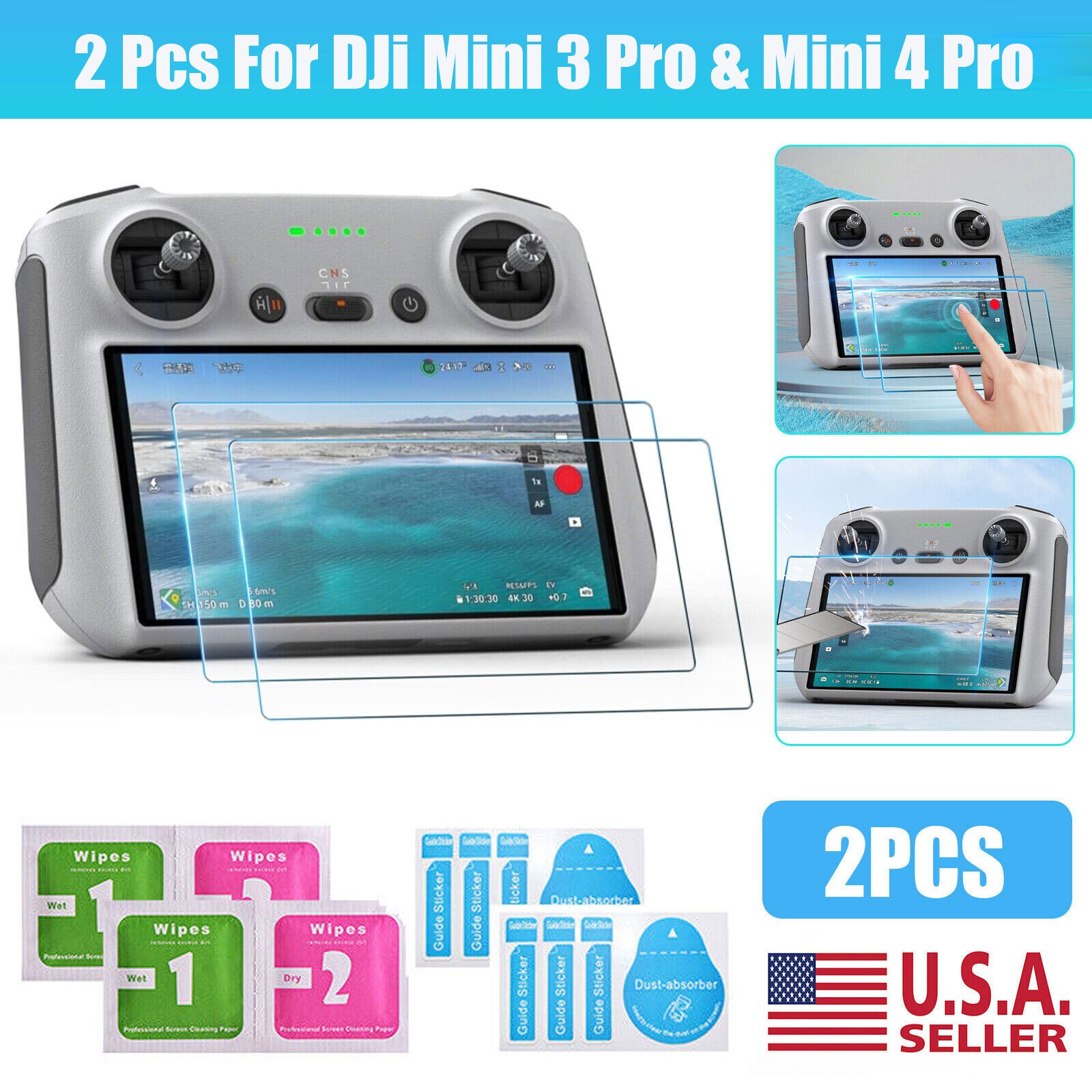 2PCS Tempered Glass Screen Protector Protective Film For DJI MINI 4&3 PRO RC Acc