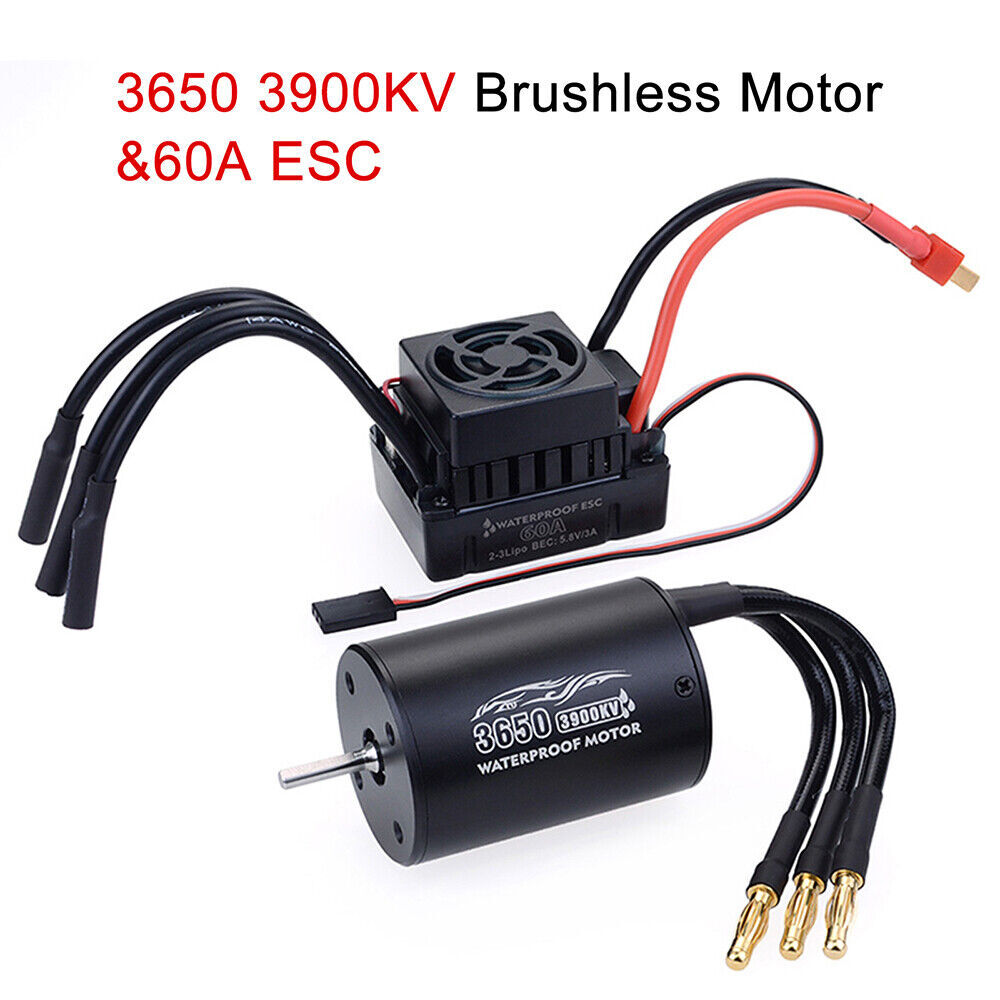 3650 Waterproof 2300/3100/3900KV Brushless Motor 60A ESC Combo for 1/10 RC Car