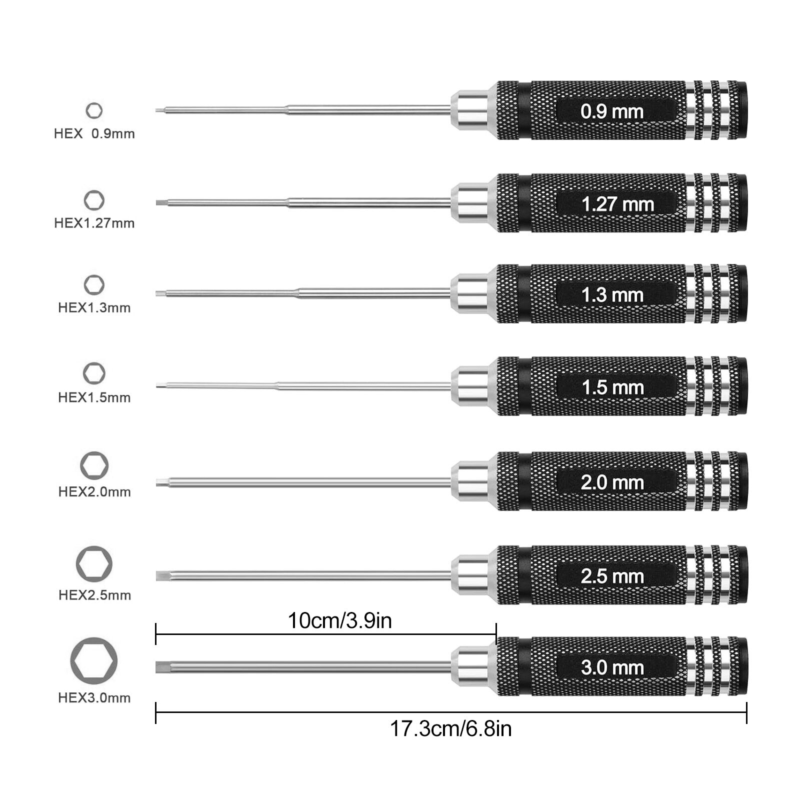 7Pcs Metric Hex Screwdriver Set Repair Tools Kit 0.9-3.0 mm for RC Helicopter