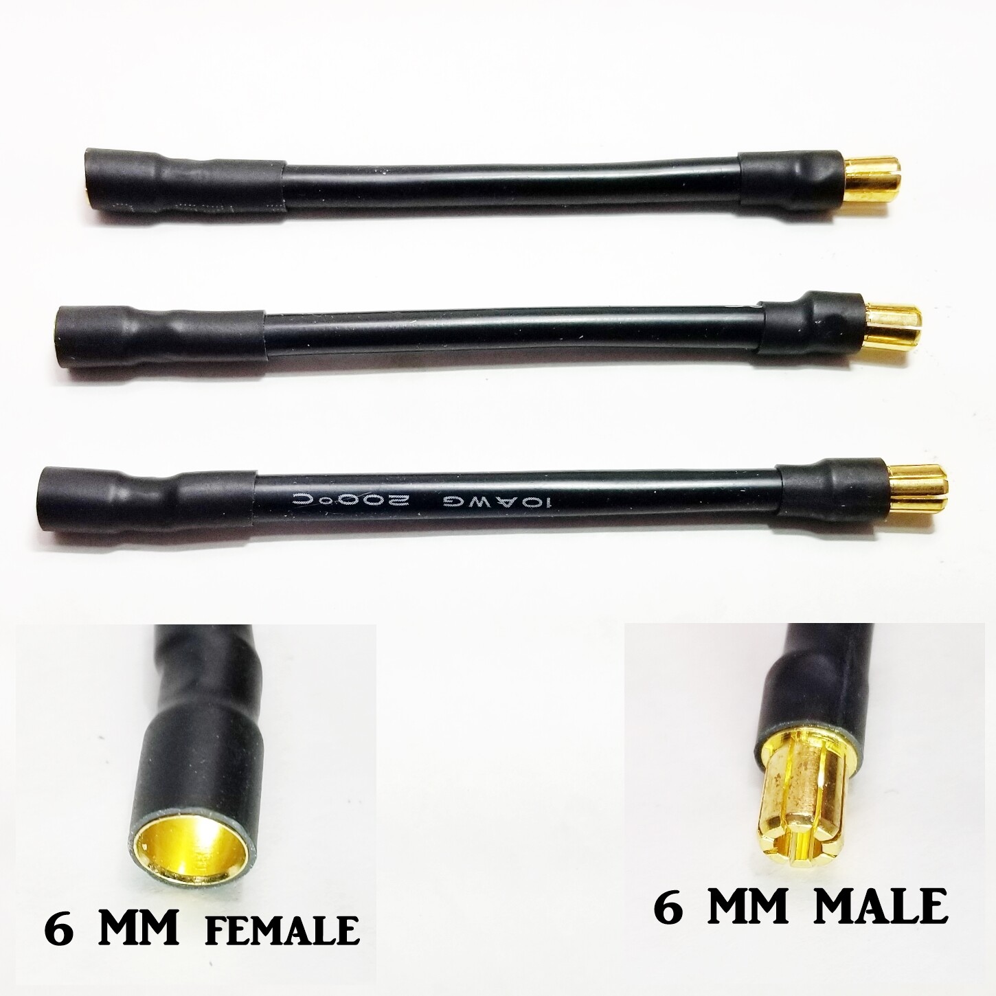 RCP Motor Wires 6mm Male to 6mm Female Brushless Motor Wire Extensions 3 or 6″