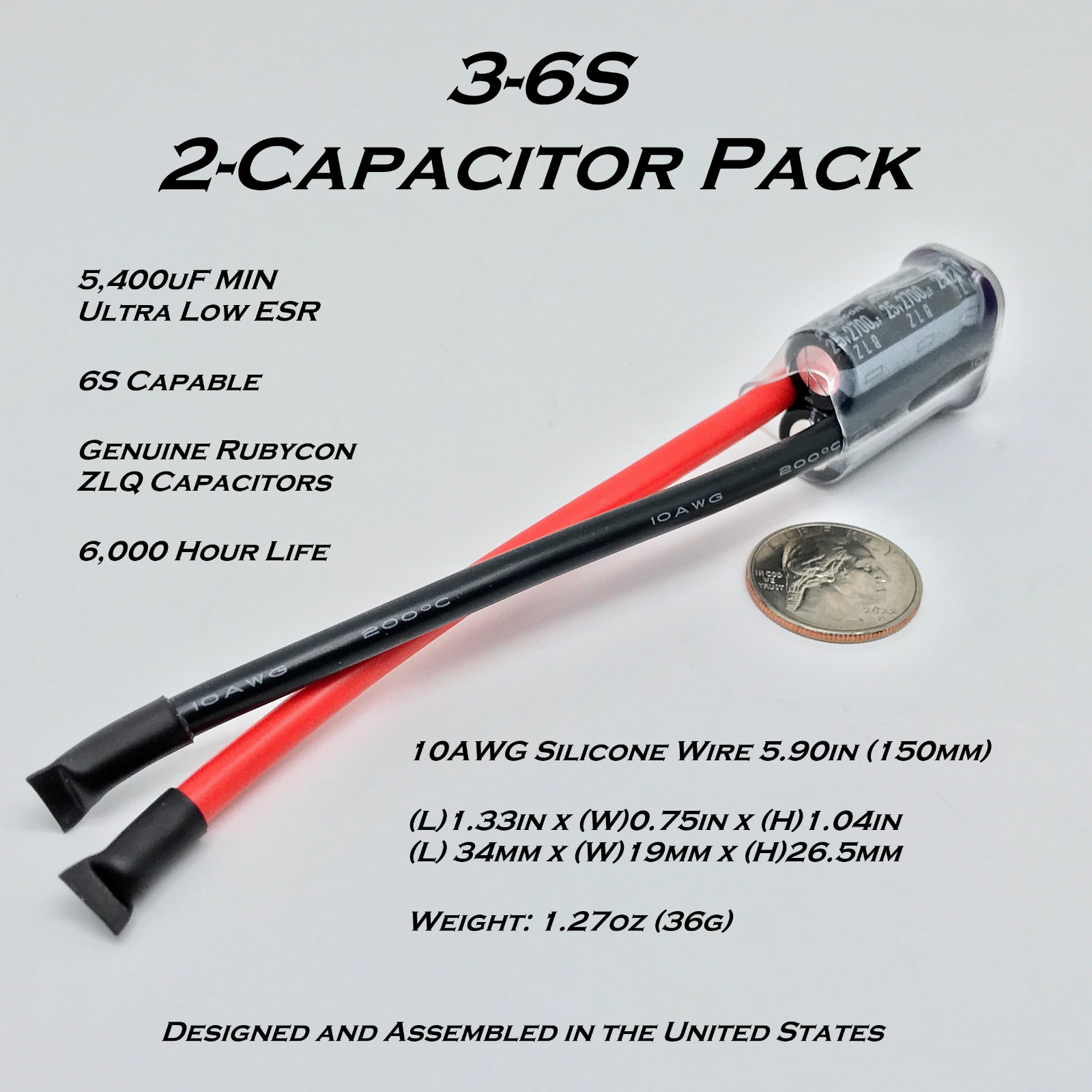 ATOMIC ESC Cap Pack 3-6S / 5,400uF Minimum / 25V / 6S Capable / Made in the USA