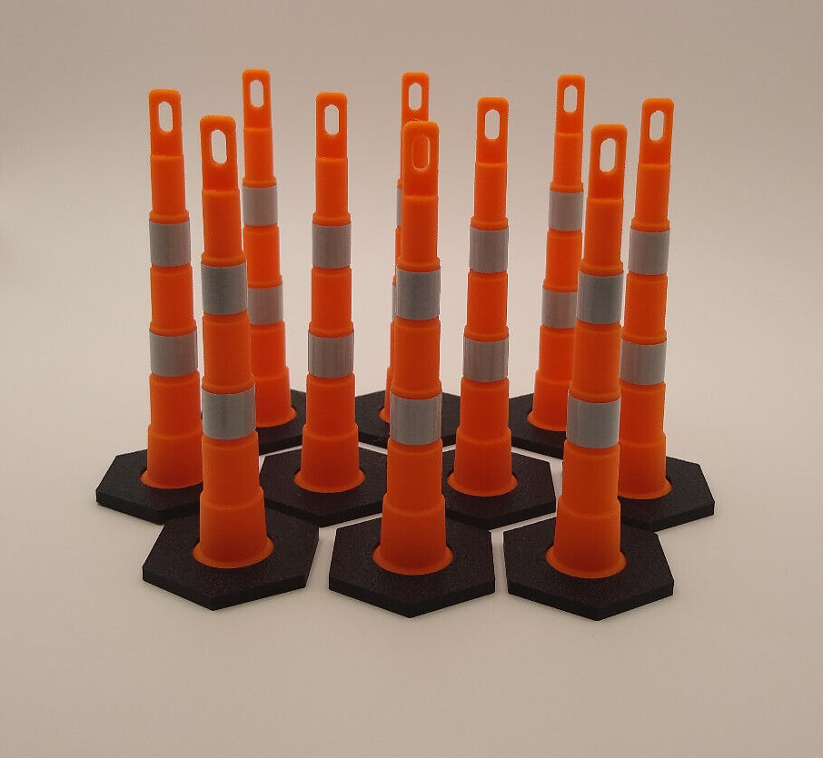 1:14 Scale Tall Construction Cone (Channelizer) &removable Black Base (Qty 10)
