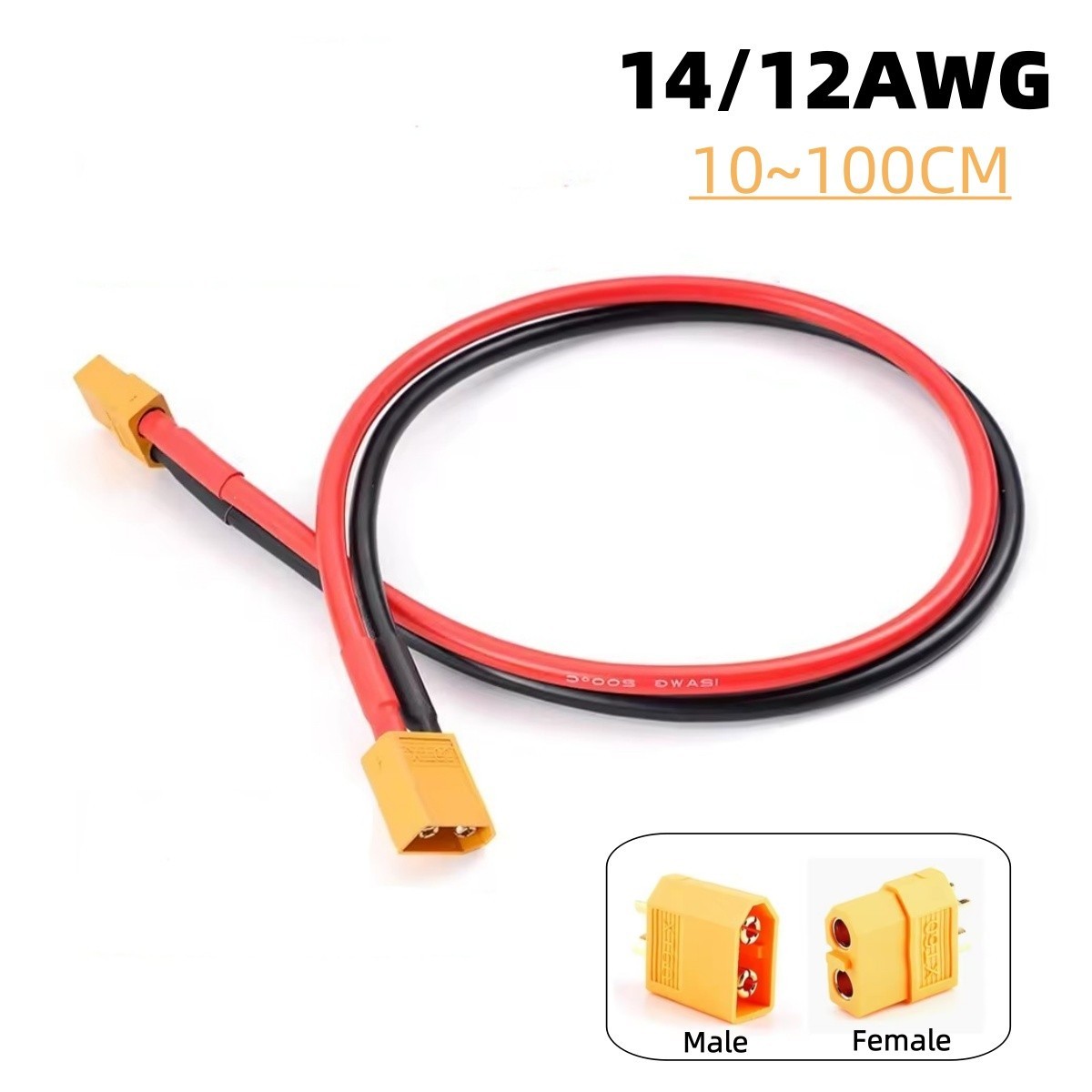 XT60 Connector Extension Cable Male to Female 14AWG 12AWG 10~100CM Silicone Wire