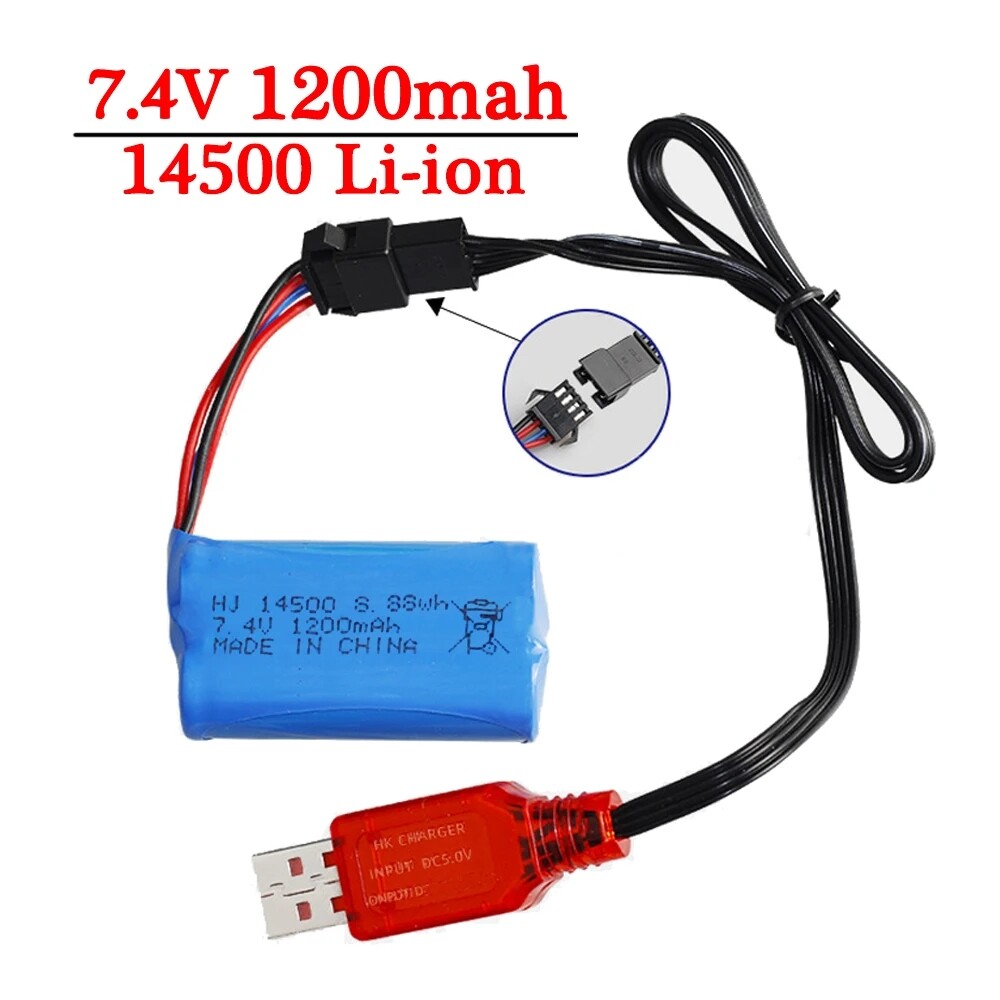 7.4V 1200mAh Li-ion Battery SM-4P Forward plug For Electric Toy Water Bullet Gun
