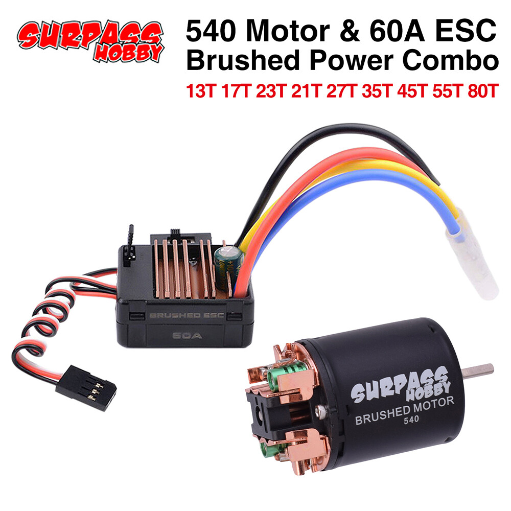 540 Brushed Motor 13T 17T 21T 23T 27T 35T 45T 55T 80T 60A ESC for 1/10 RC Car