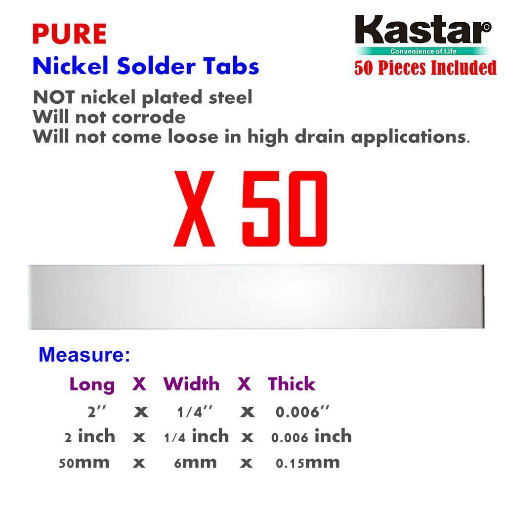 Kastar Nickel Solder Tab (50 Pieces), commercial grade suited for battery packs