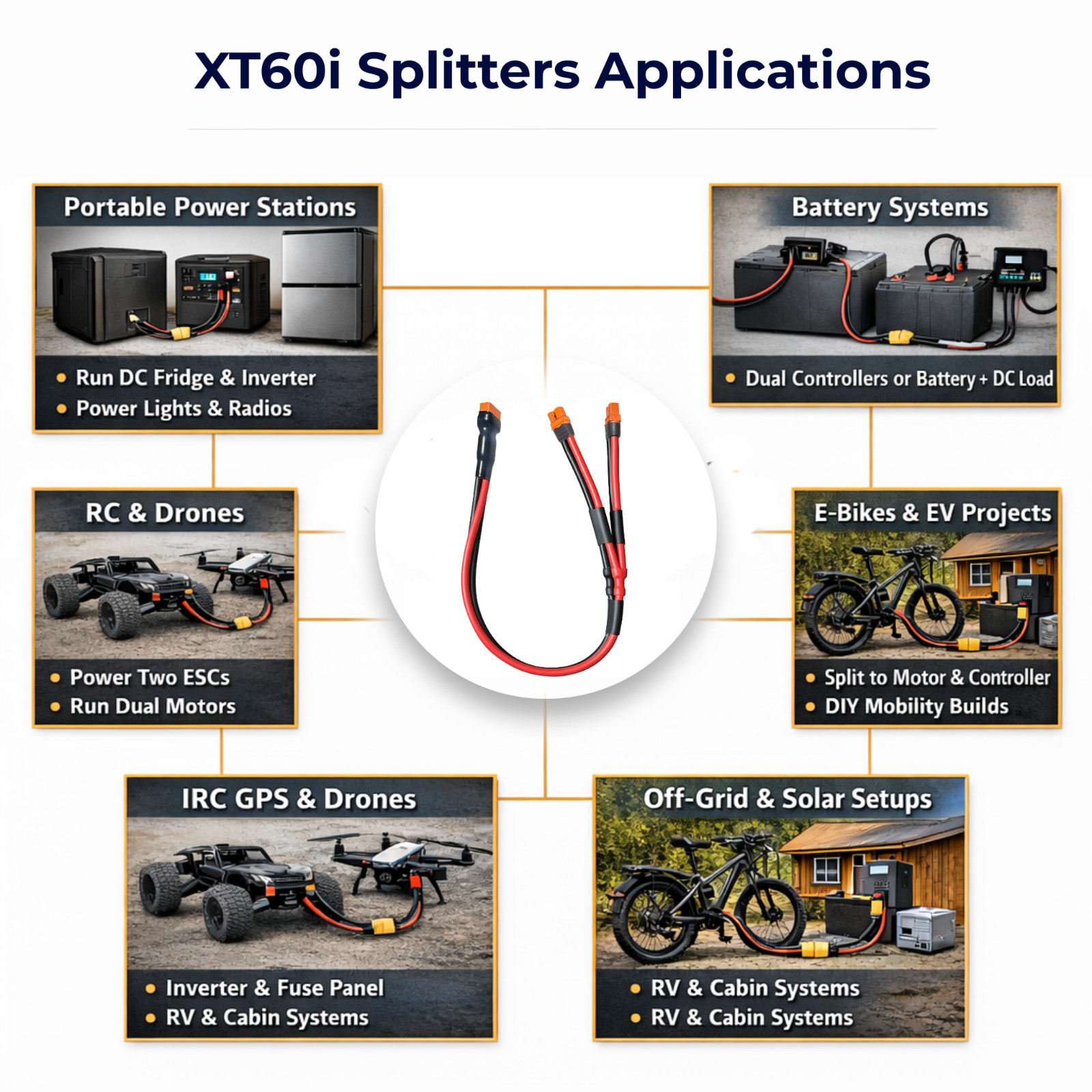 XT60i Y Splitter 10AWG Female Male Parallel Connector 2 Way 1 to 2 3 Way 1 to 3