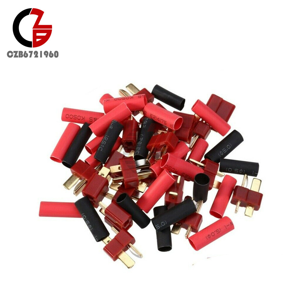 10/20/50Pairs T-Plug Connectors Deans Style Male Female +Shrink Tube For RC LiPo