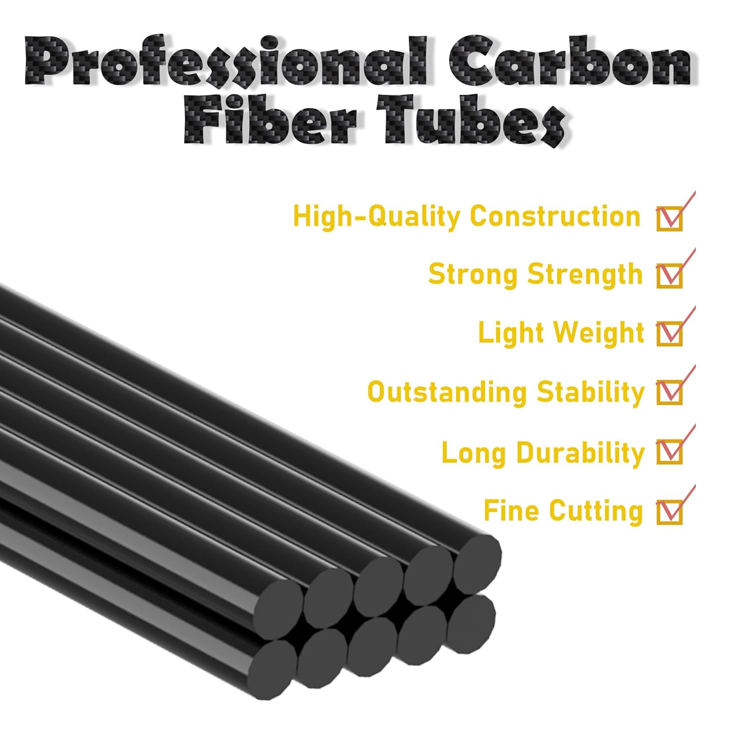 10Pcs Carbon Fiber Rod, 3Mm X 400Mm Solid Matte round Bar Pole for RC Airplane D