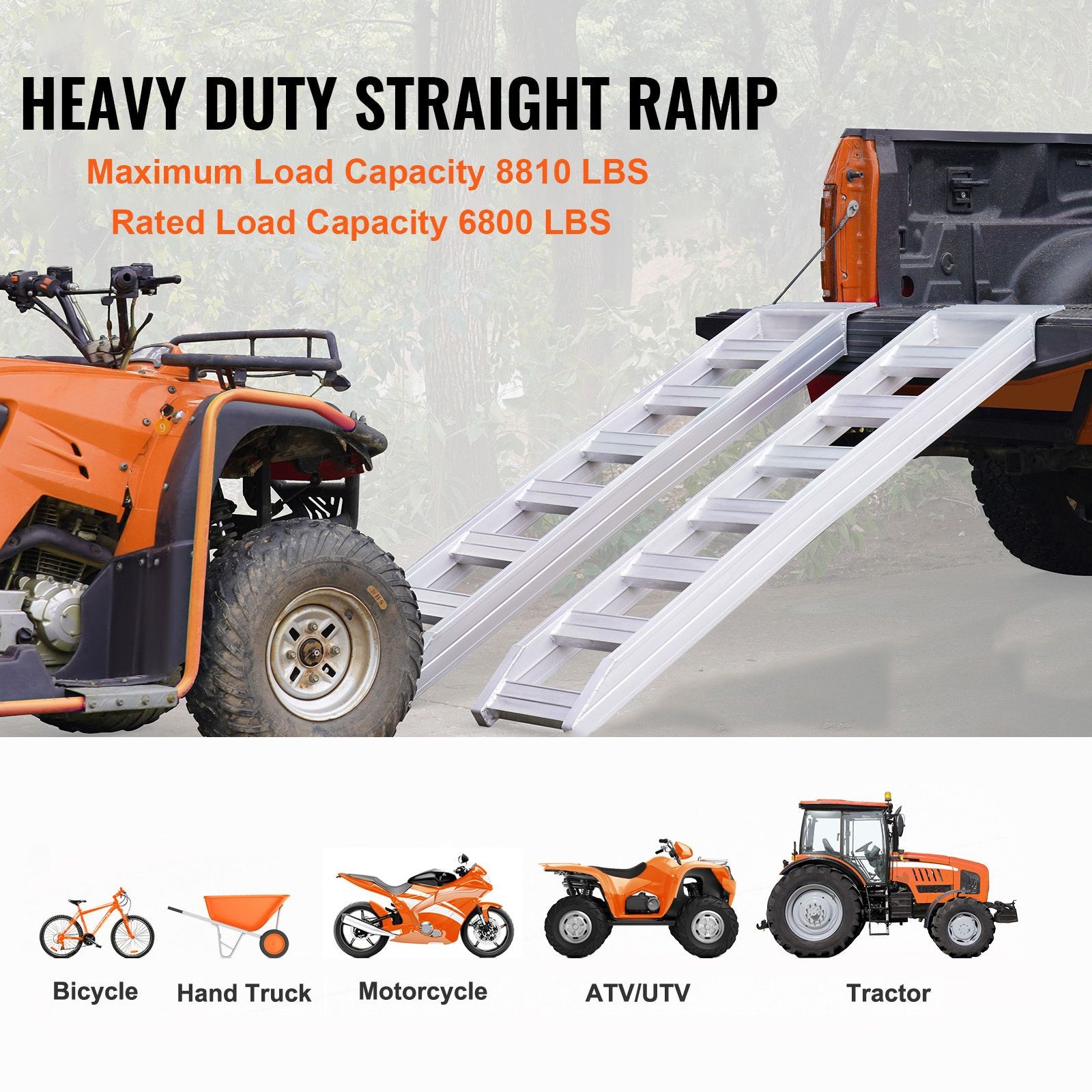 Aluminum Ramps, 8810 lbs, Heavy – duty Ramps with Top Hook Attaching End