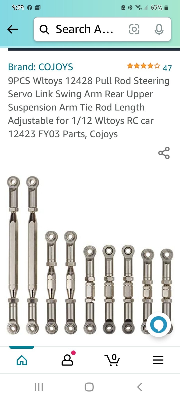 Metal Pull Rod Set Remote Control Car Replacement. Steering rod. 9/pk. Silver