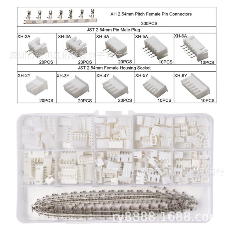 460Pcs 2.54mm JST-XH Connector Kit with 2.0mm Female Pin Header and 2/3/4/5/6