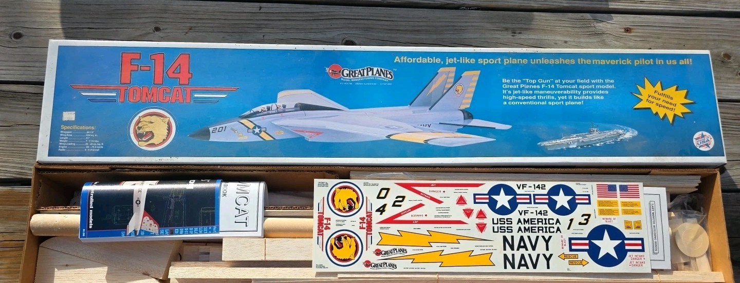GREAT PLANES – F-14 Tomcat Kit – 58″ Wingspan NJ23 Open Box Good Condition