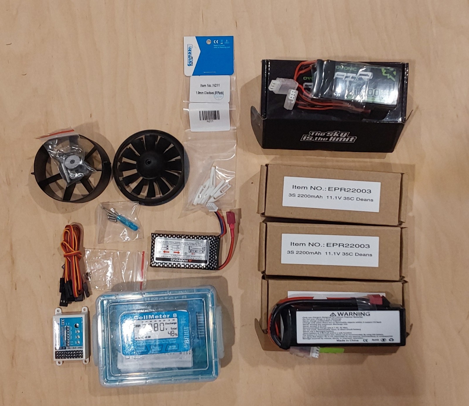Freewing RC Parts Lot E51 Controller, 64mm Fan, LiPo, CellMeter 8