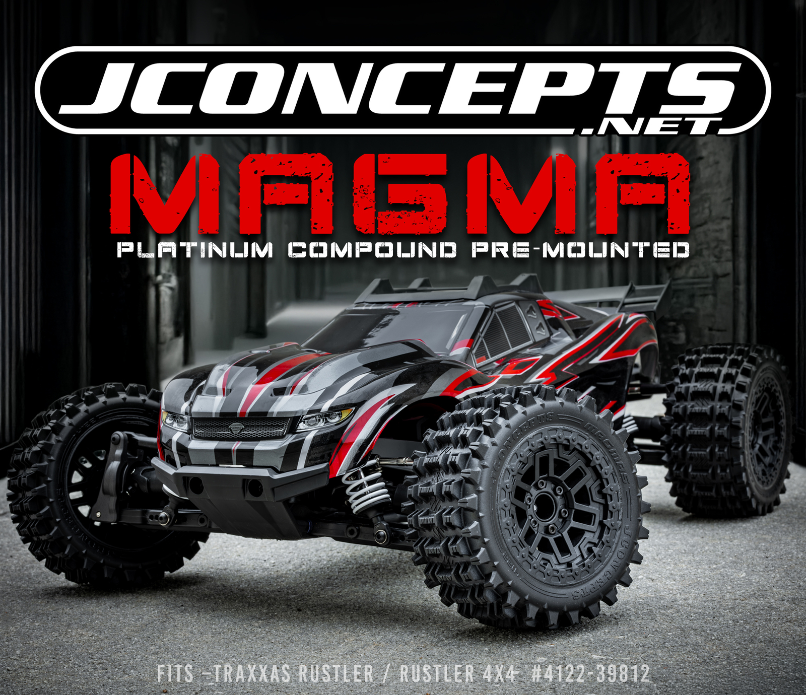 4 JConcepts Magma 2.8″ Pre-Mounted Tires fit Rustler – Rustler 4×4 JCO412239812