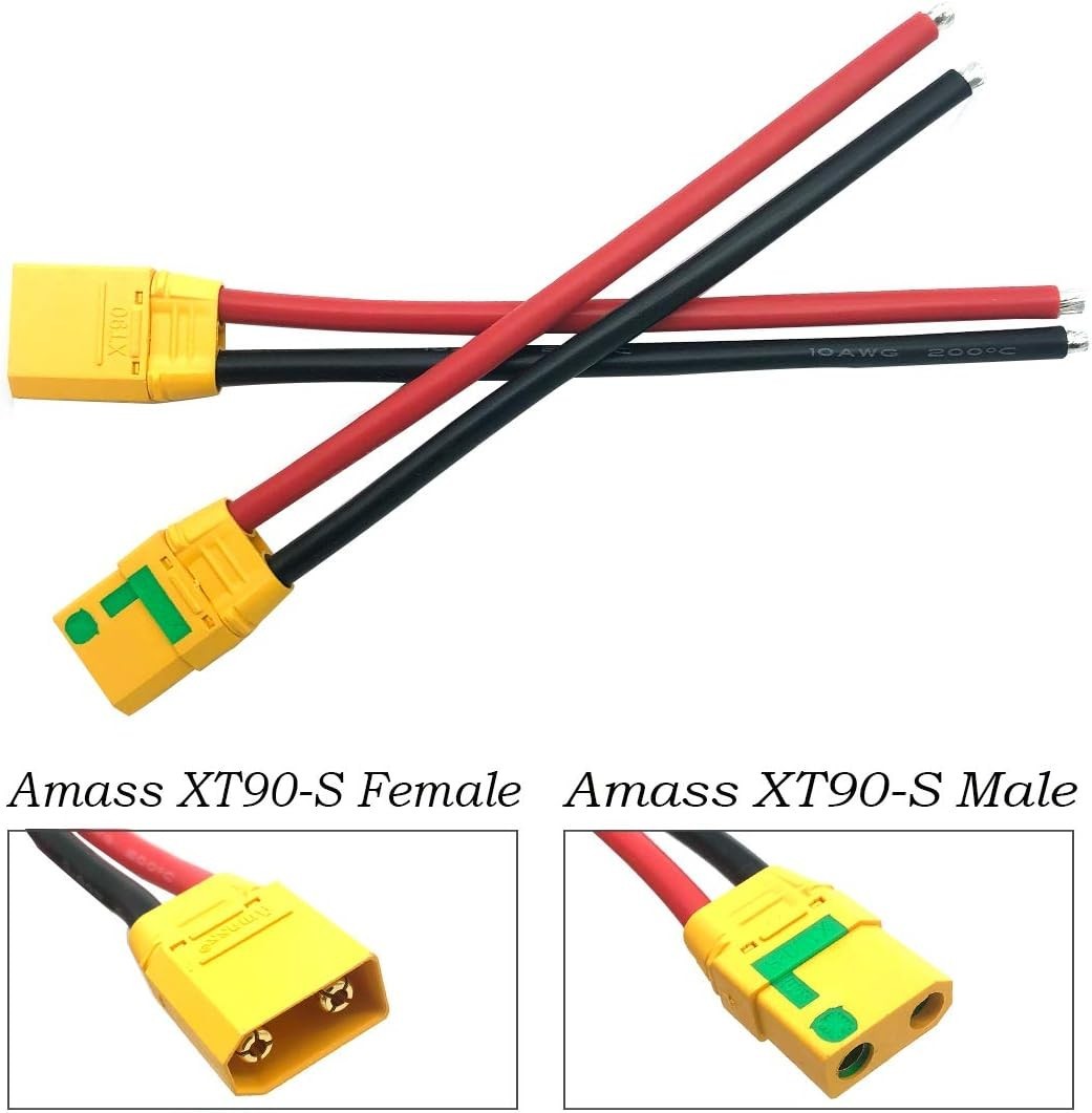 3 Pairs Amass XT90S XT90 Connectors with 150mm 10AWG Silicon Wire – Anti-Spar…