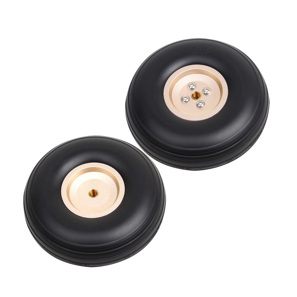 1 Pair 1/2/3/4/5/2.25/3.5/3.75 inch PU Wheels w/Golden Aluminum Hub for RC Plane