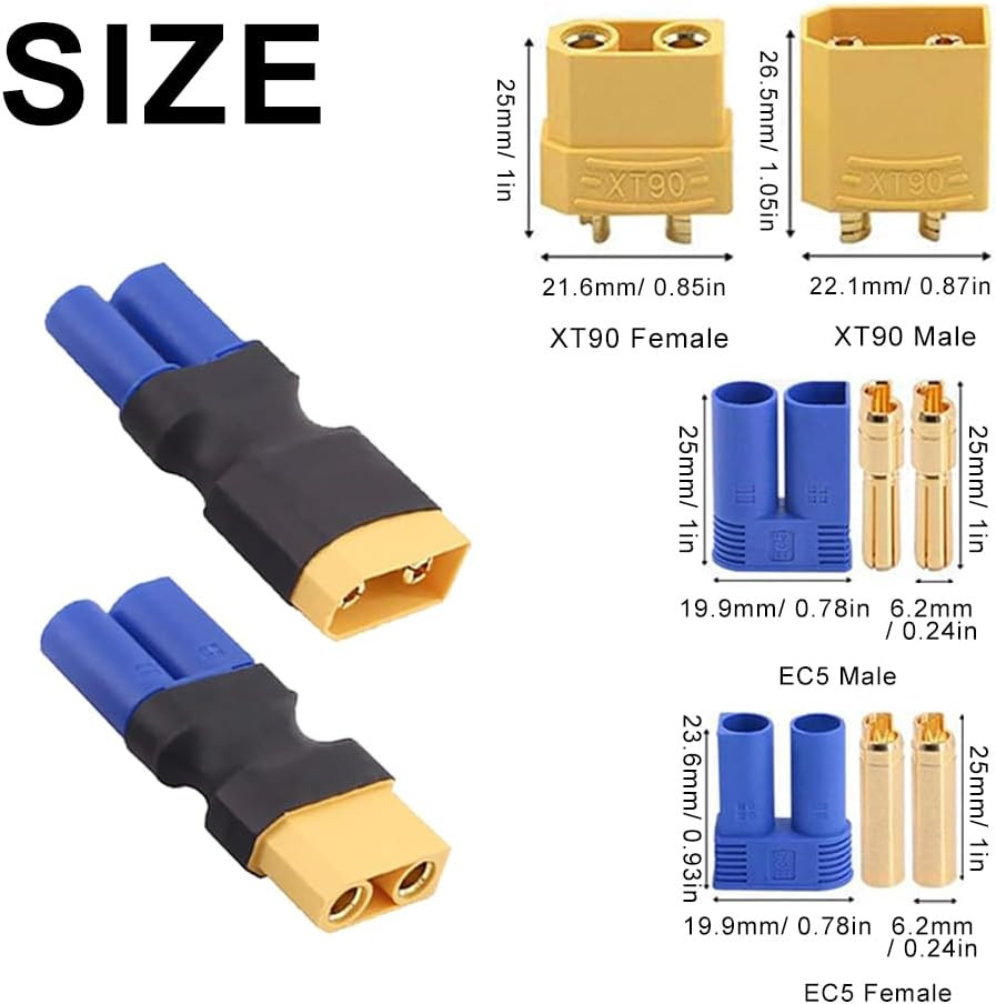 EC5 to XT90 Adapter,Xt90 to EC5 Connector without Wires RC Lipo Battery Connecto