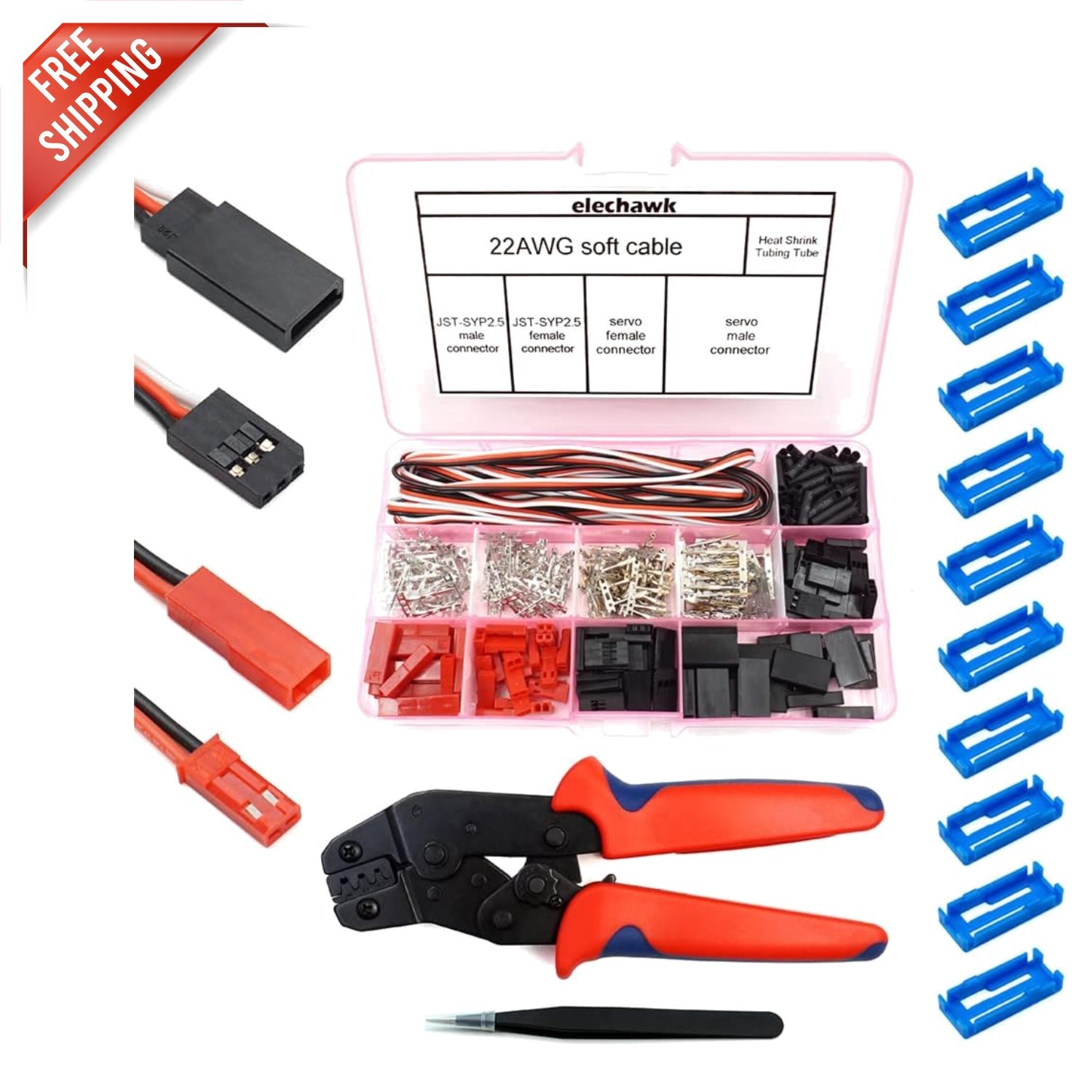 Complete 55 Set RC Connector Kit with 3M Cable & Crimping Tool – Servo & SYP