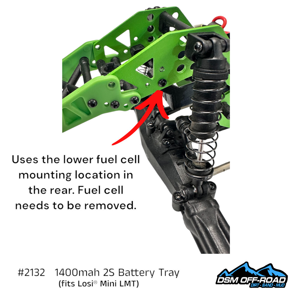 1400mah 2S Battery Tray (Fits Losi® Mini LMT) Works with stock 810mah 2s Lipo