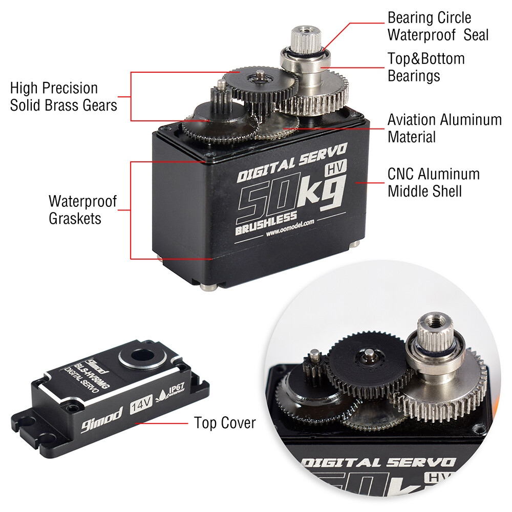 9imod 50KG BLS-HV50MG 14V HV Brushless Digital Servo for 1/5 RC Car Boat Robot