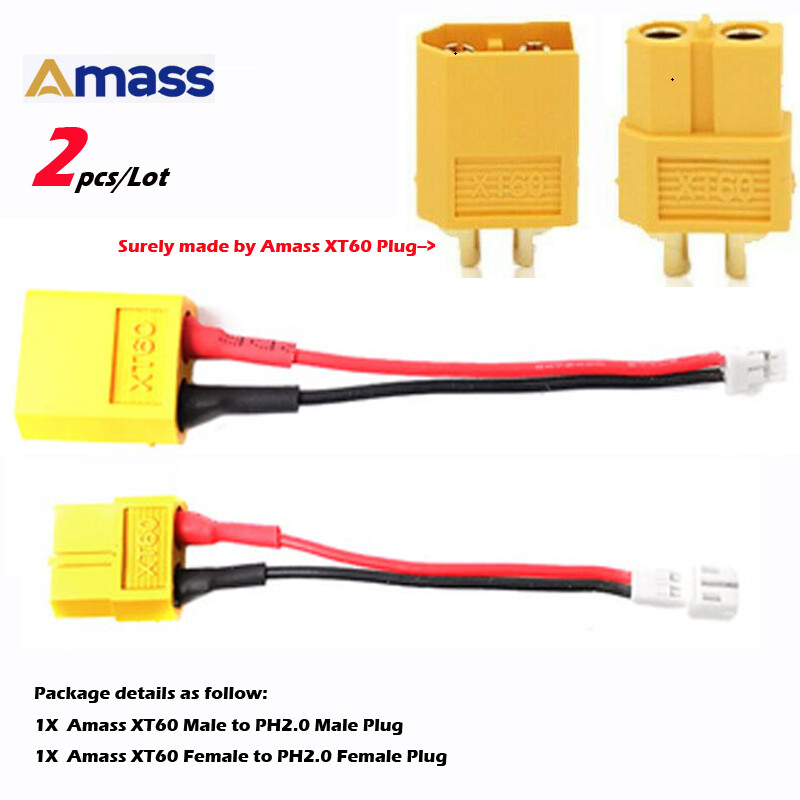AMASS XT60 Plug to PH2.0 Male Female Connector 22AWG Cable for Toy Drone Battery