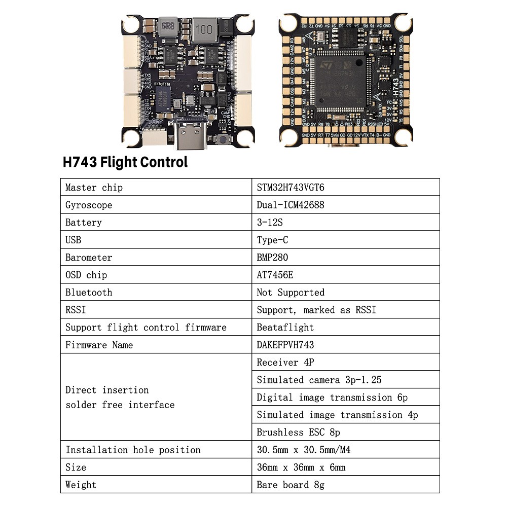 H743 Flight Stack 70A/80A ESC 30.5×30.5mm Dual ICM42688 Gyro for RC FPV Drone
