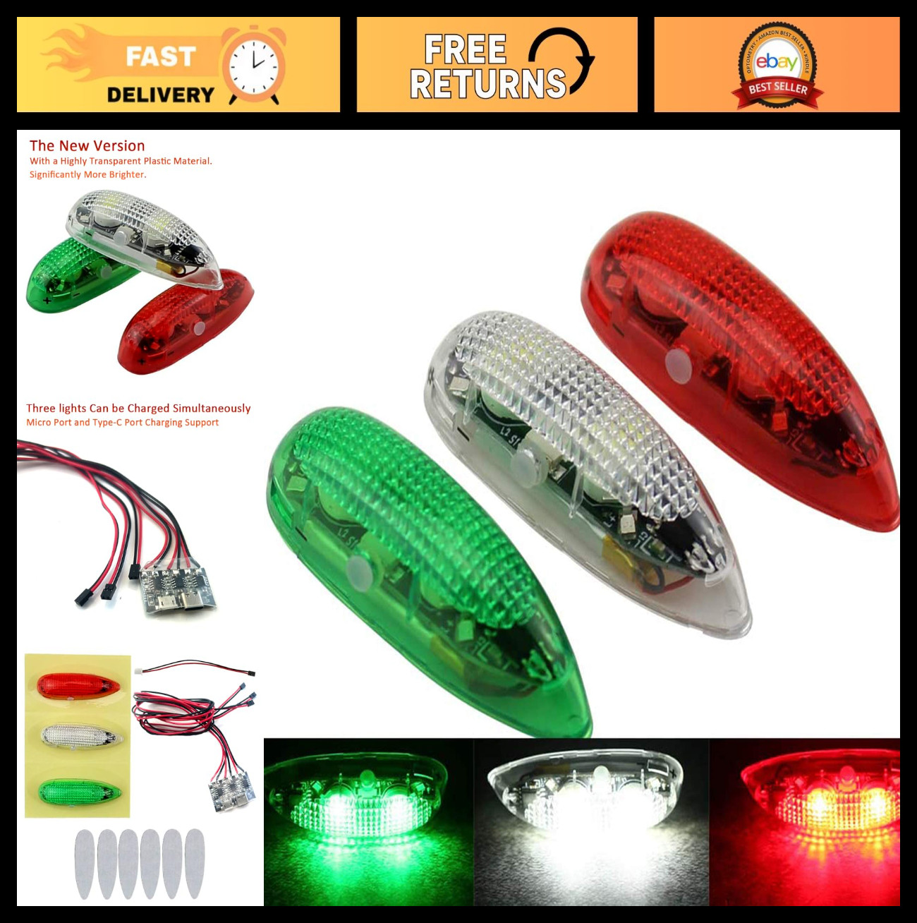 LED Light Kit for RC Plane, Bicycle, Jet, Quadcopter – Rechargeable Red Green Wh