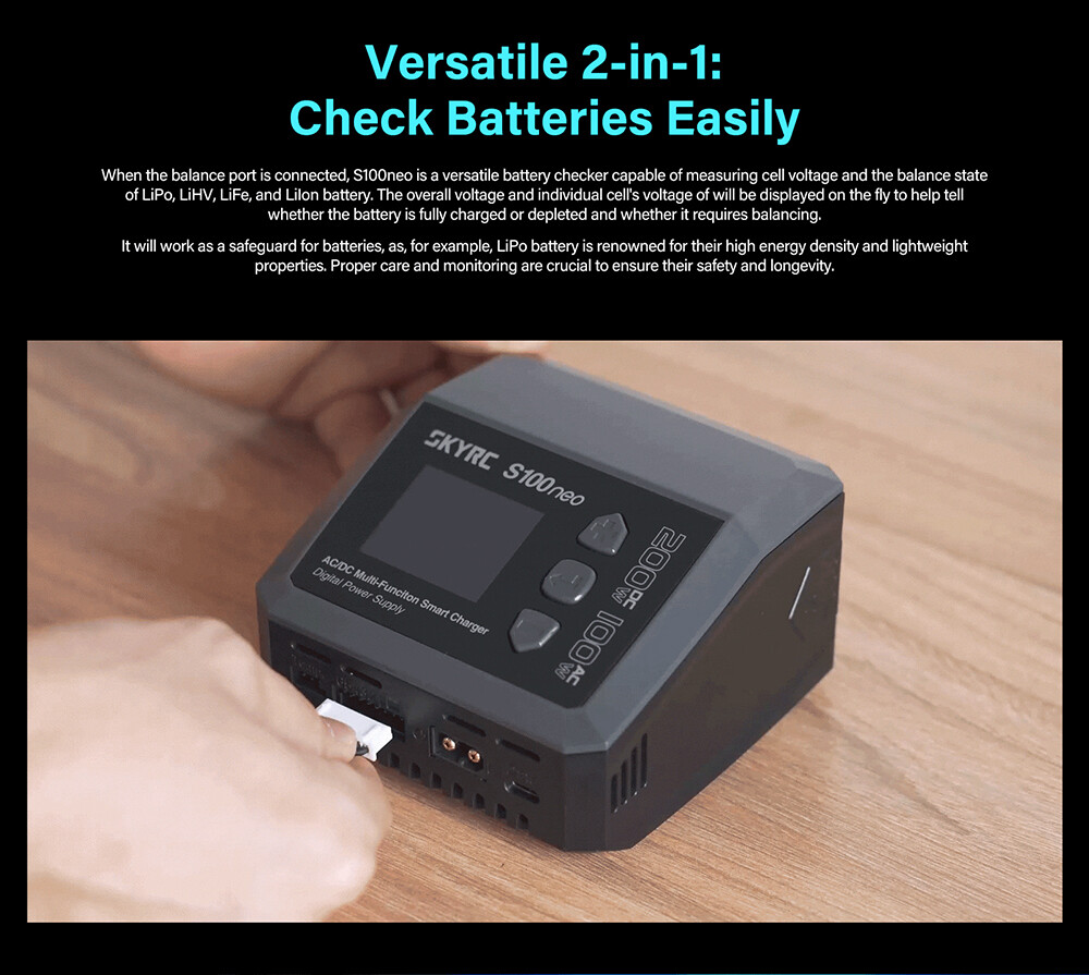 SkyRC S100neo Balance Charger AC100W DC200W 12A Smart LiPo Battery RC Discharger