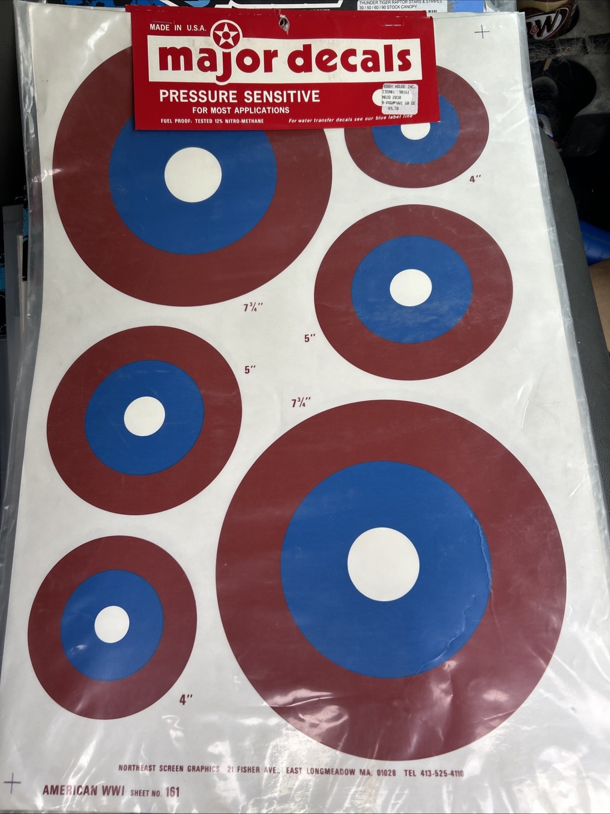 Major Decals 161. American WWI 4″ – 7-3/4″. Fuel Proof