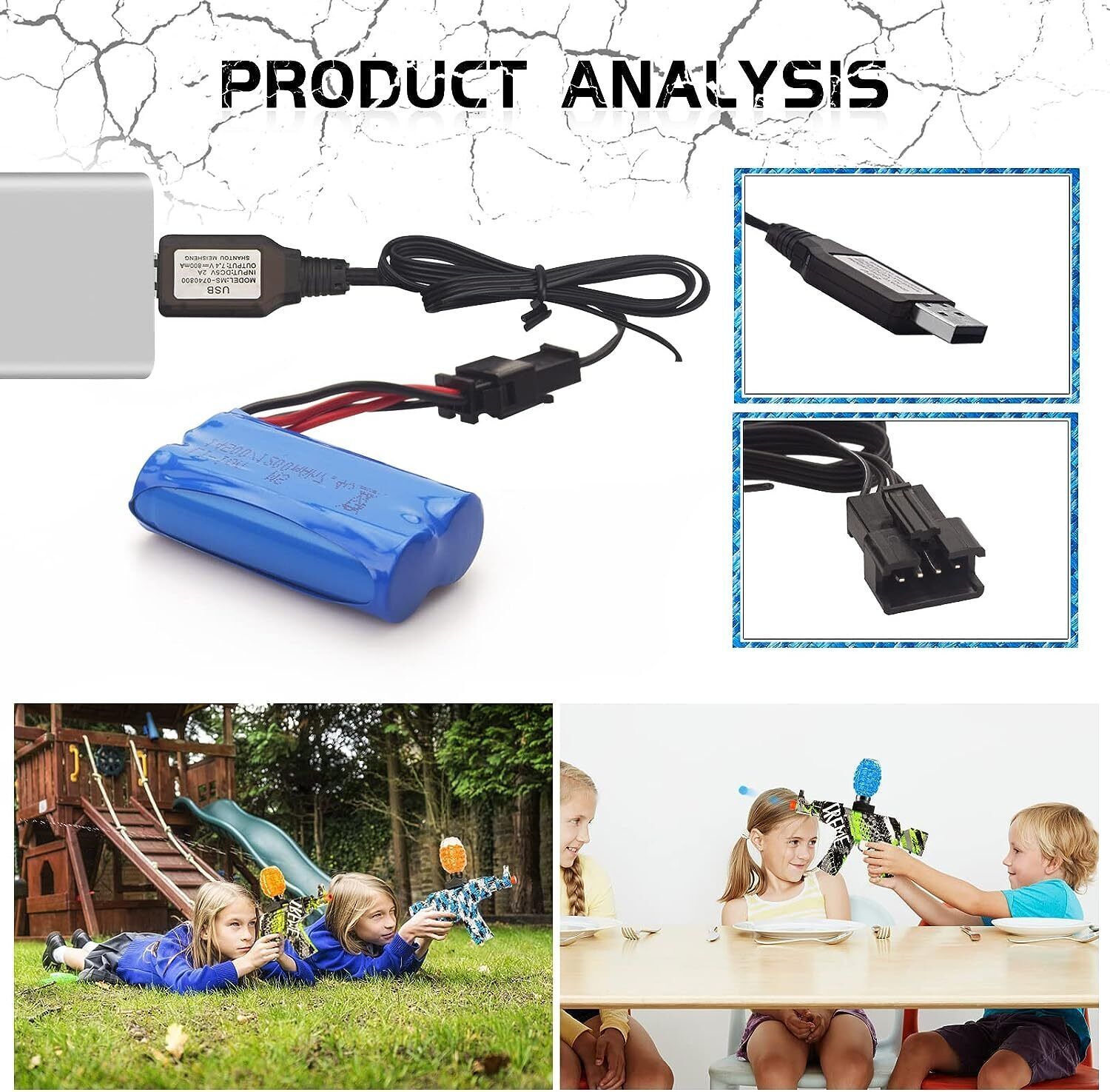 7.4V 1200mAh Li-ion Battery SM-4P Forward plug For Electric Toy Water Bullet Gun