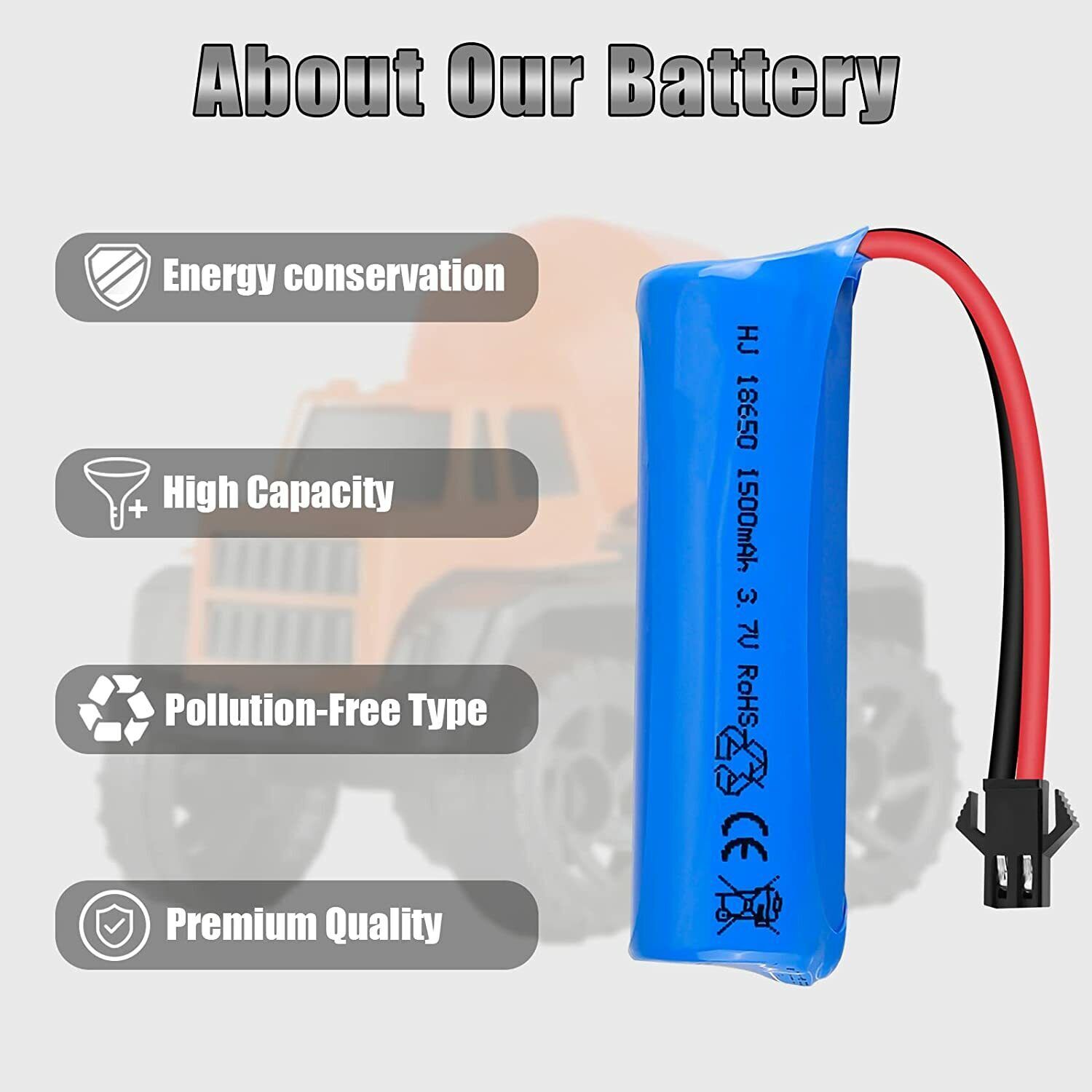 3.7V 1500mAh Li-ion Battery SM 2Pin Plug Rechargeable with USB Charger Cable