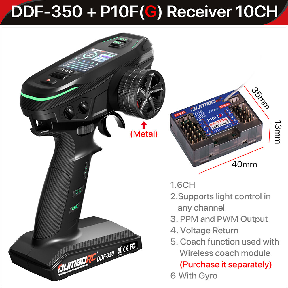 DUMBORC DDF-350 Transmitter w/ Receiver 2.4G 10CH for RC Car Boat Tank LCD FHSS