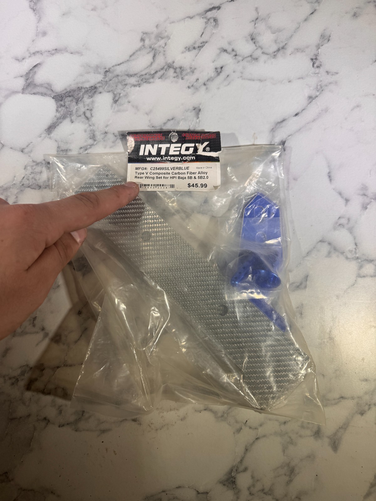 Integy Type V Carbon Fiber Rear Wing Set Baja 5B 5B 2.0 C25499 Silver Blue NEW
