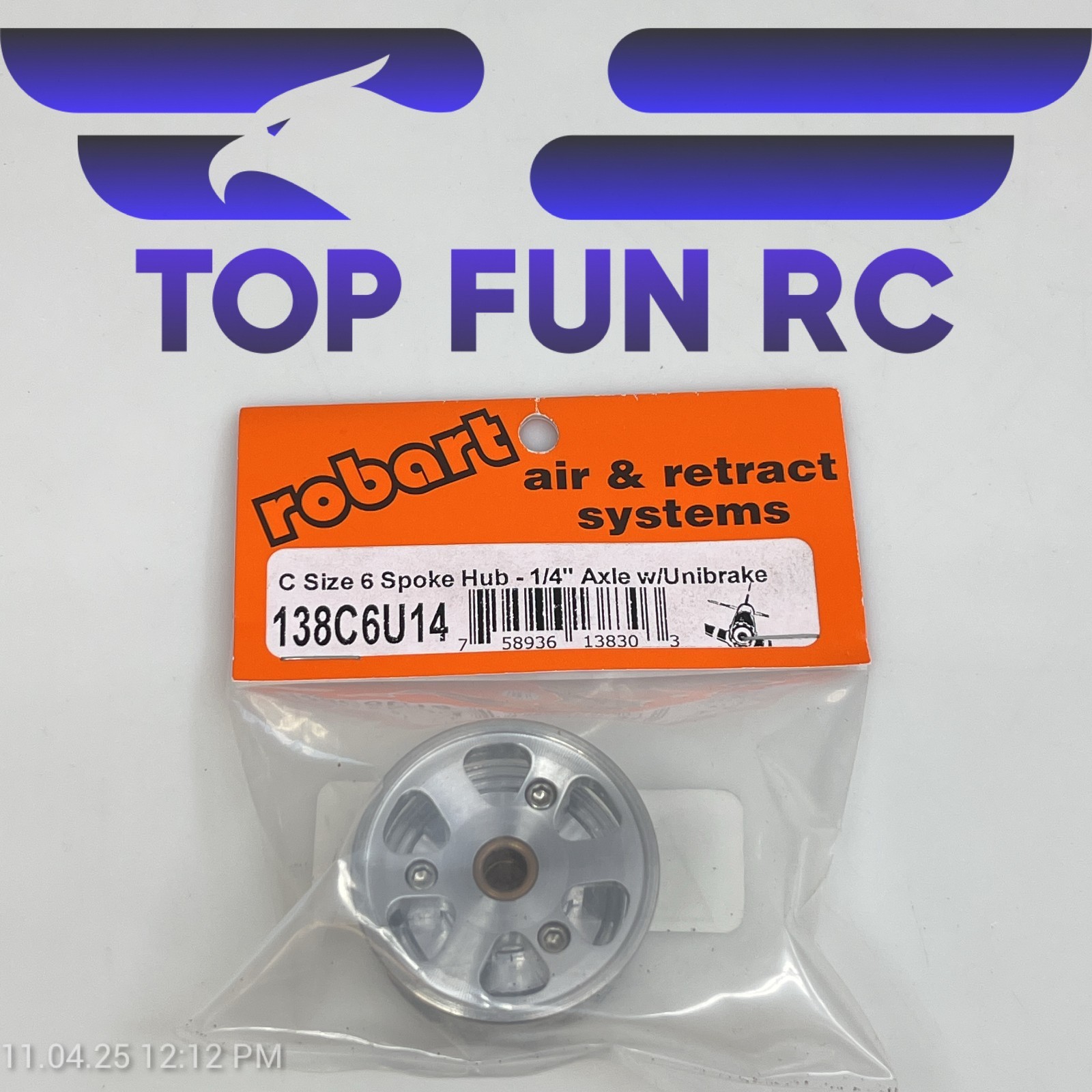 ROBART 138C6U14 C SIZE 6 SPOKE HUB FOR RC AIRPLANES W/ 1/4″ AXLE W/ UNIBRAKE