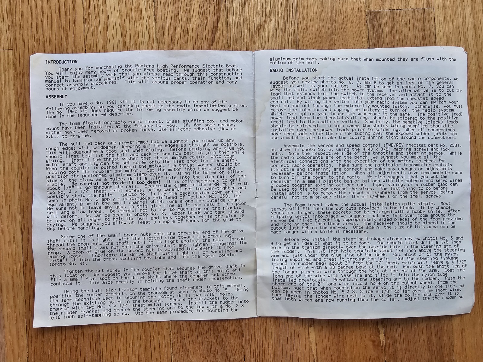 Pantera Model Boat Instruction Guide MRP Model Racing Products Speedboat Manual