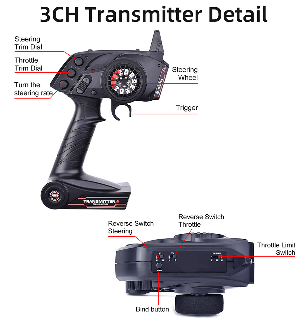 AUSTAR RC Transmitter and Receiver 2.4G 3CH 4CH 6CH for 1/10 1/8 Crawler TRX4