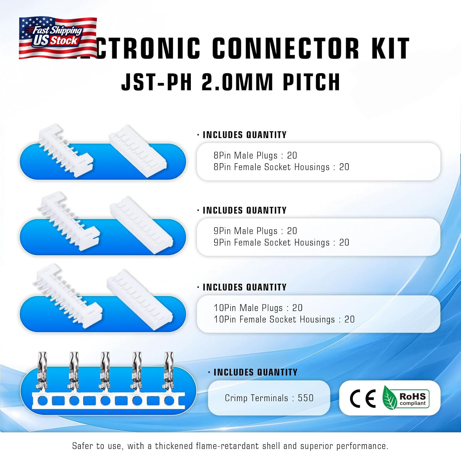 Cqrobot JST PH 2.0Mm Kit – 8-Pin/9-Pin/10-Pin Electronic Adapter with IC Male Pl