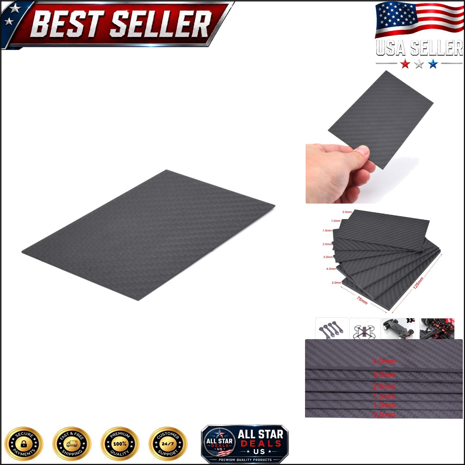 3K Carbon Fiber Sheet 125MM X 75MM X 1MM – Ultimate RC Drone & Car Material