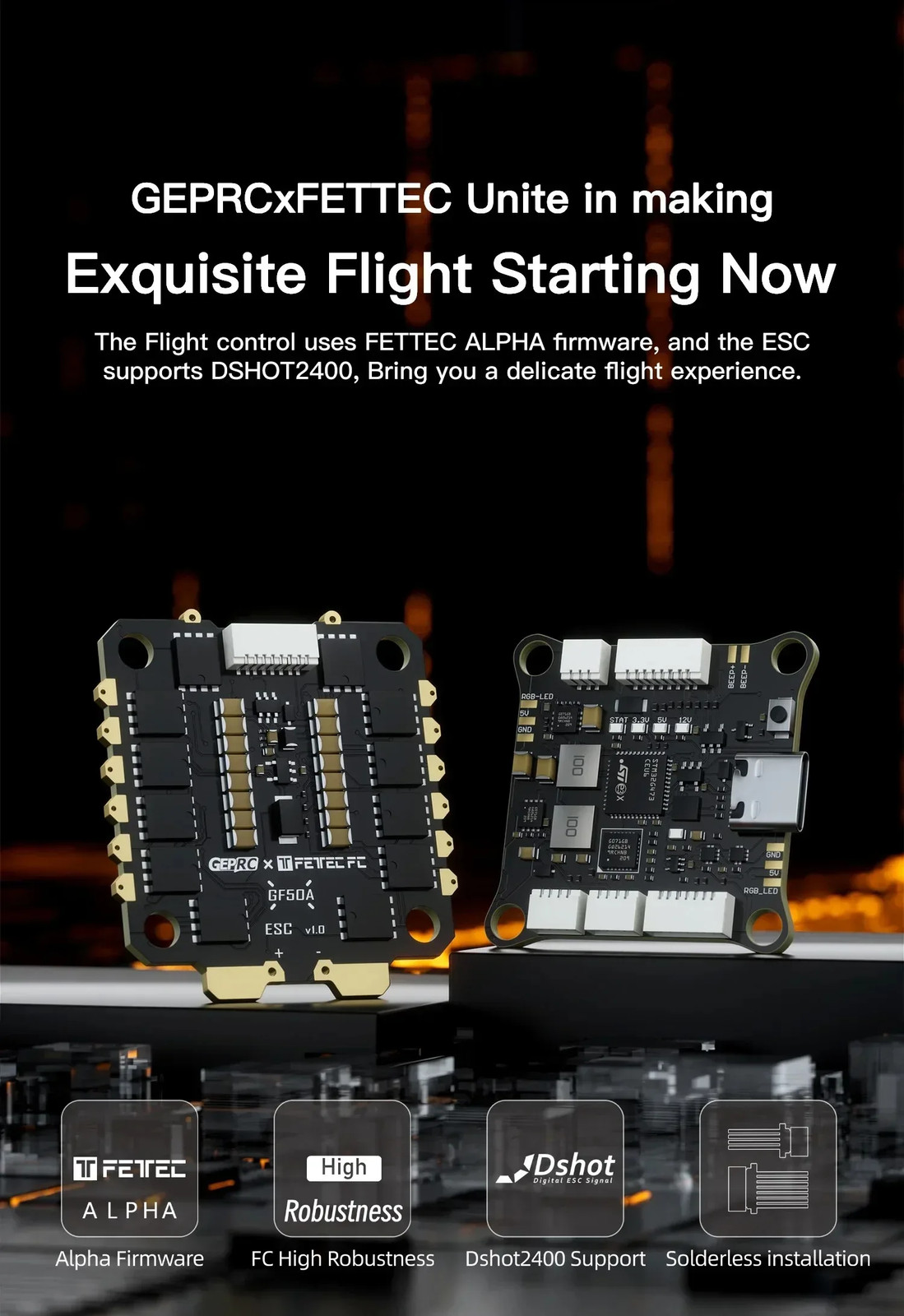 GEPRC Fettec G4 Alpha GF50A FPV Stack G473 Flight Controller FETTEC S2M Dshot240