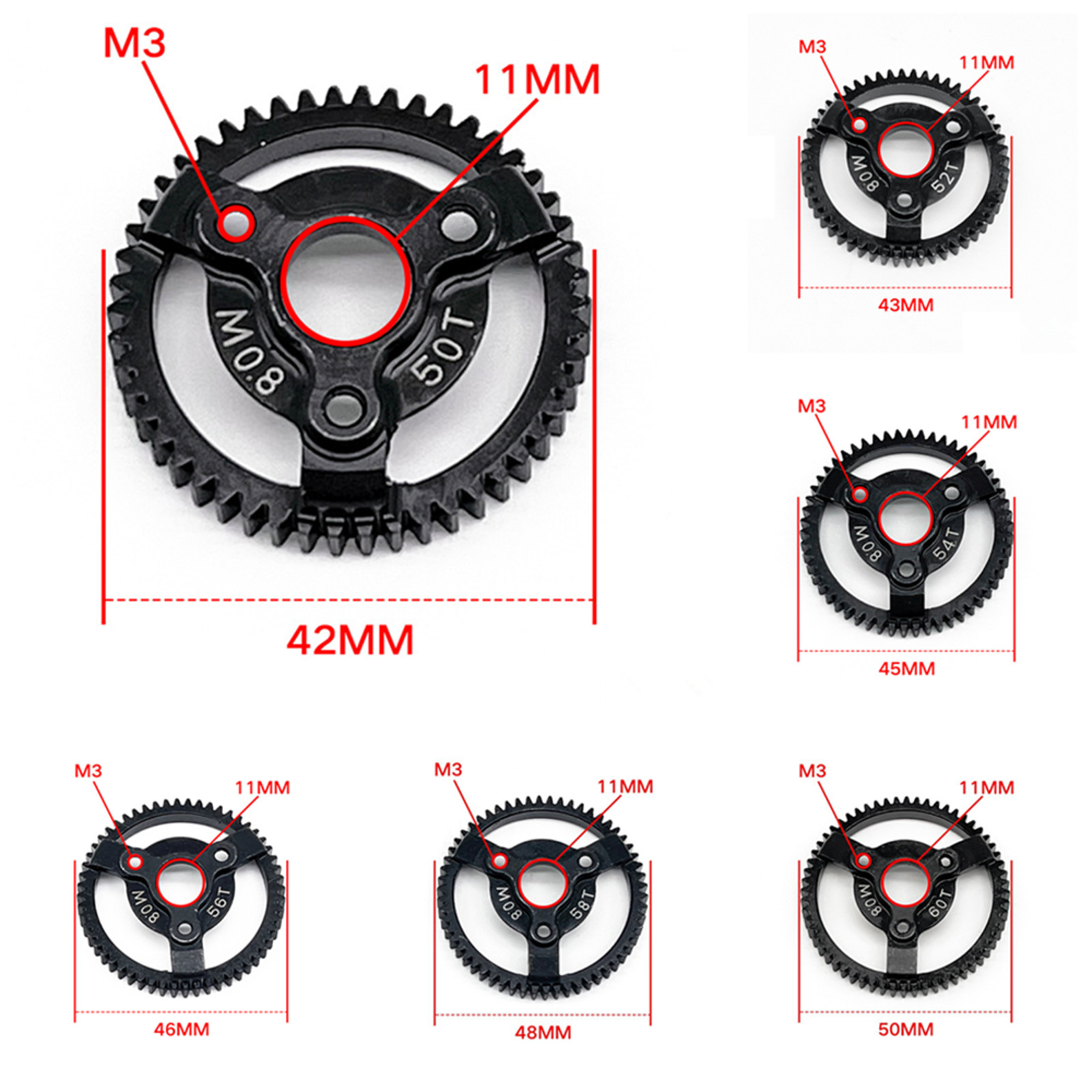 0.8M 32P Spur Gear 50T 52T 56T 60T For Traxxas Slash 2WD VXL XL-5 Bandit 1/10