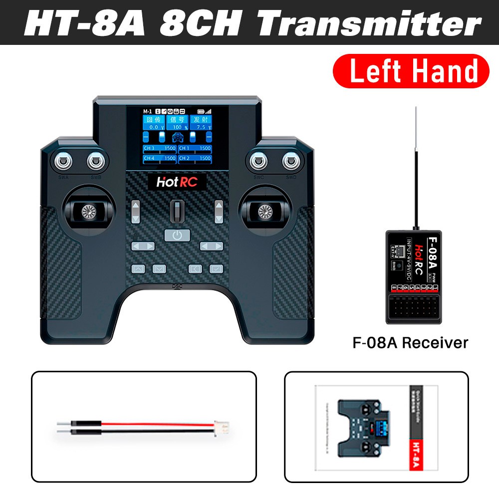 HOTRC HT-8A Transmitter 8CH Cruise Control Gyroscope Controller +F-08A Receiver