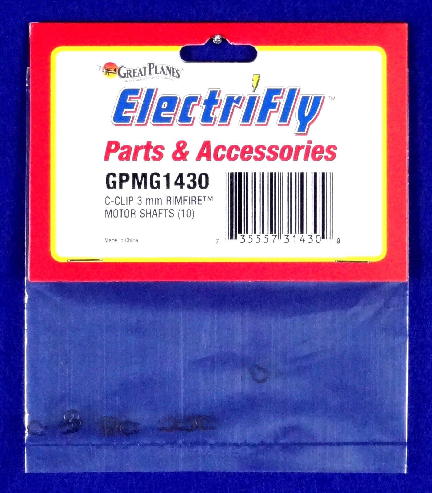 GREAT PLANES C-CLIP FOR 3MM RIMFIRE MOTOR SHAFTS (PKG. OF 10)( PART # GPMG1430 )