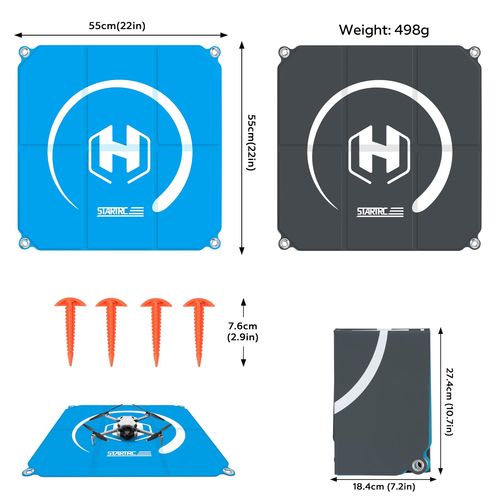 STARTRC Drone Landing Pad, Universal Waterproof 22-inch/55cm, Sky blue-gray